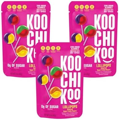 Koochikoo Sugar Free Lollipops Pouch, Assorted Fruit Flavors, No Sugar Added, Gluten Free & Vegan (10 Count (Pack of 3))