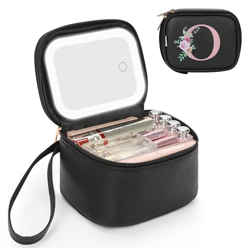 Relavel Travel Makeup Bag with Led Mirror Initial Cosmetic Bag for Party, O