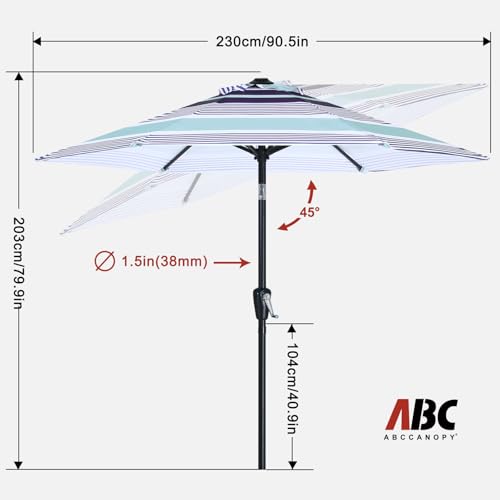 Image of ABCCANOPY 7.5FT Patio Umbrella Outdoor 6 RibsTable Umbrella | Fade & UV Resistant Fabric,6 Fiberglass Ribs,Smooth Crank System,Dark Blue Beige Stripe,Great for Patio,Backyard,Garden,Deck