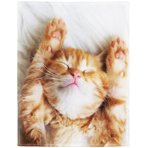 YISUMEI Decke 100x125 cm Kuscheldecken Sanft Flanell Weich Fleecedecke Bettüberwurf Kätzchen Katze Schlaf Gelb