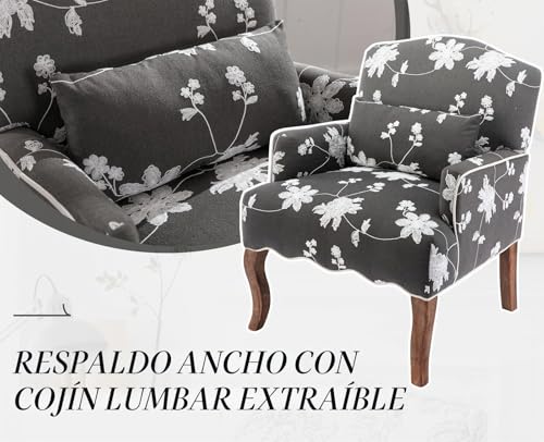 Miniatura 5 de Chairus Sillón De Salón Vintage Butaca Dormitorio Con Almohada Lumbar, Sillón Lectura De Lino Con Patas De Madera Silla De Ocio Individual Para Sala De Estar Hogar, Gris