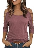 Shirts for Women Cold Shoulder 3/4 Sleeve Cutout Arm Tops Sexy Going Out Casual Y2k Cute Blouse Tops for Daily,S,Burgundy