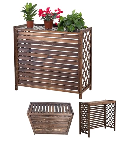 AutmDizyne Funda Aire Acondicionado Exterior Vallas De Madera Balcon Privacidad Cubre Aire Acondicionado Exterior Madera Anticorrosión Protector Aire Acondicionado Exterior Soporte para Plantas