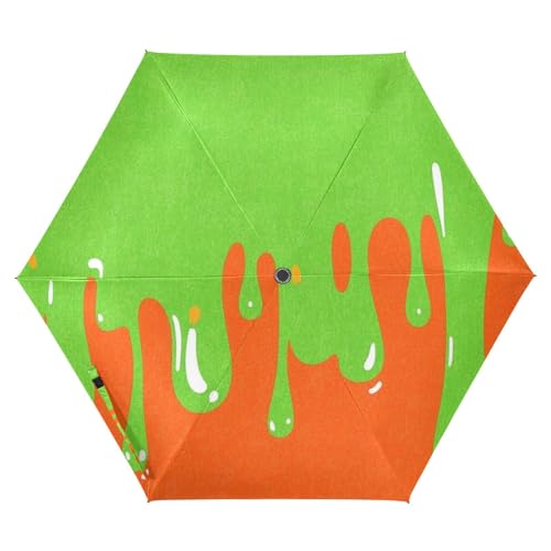 Fashion Street Graffiti Painting Green Orange UV50+ Umbrellas for Weddings Good for Car, Golf, and On-the-Go UV Protection Travel Umbrella Compact Auto Open
