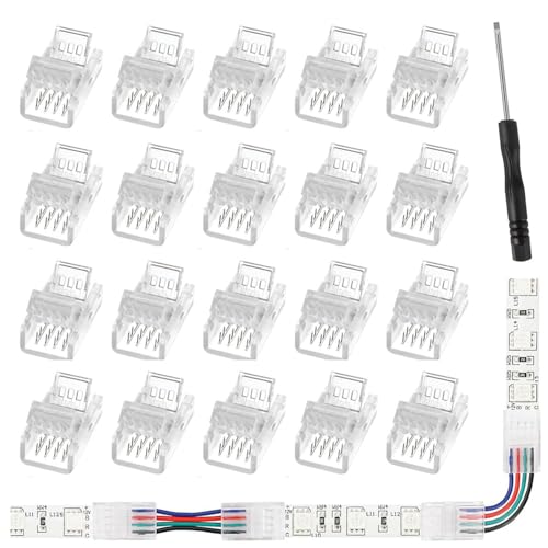 Connecteur bande LED 4 broches 8mm pour ruban RVB 5050 - Lot de 20 pièces rapides