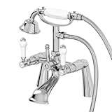 Architeckt® Winchester Bathroom Bath Shower Mixer Tap Handset Hose Attachment Twin Lever Handle for Bathtub Traditional, Chrome