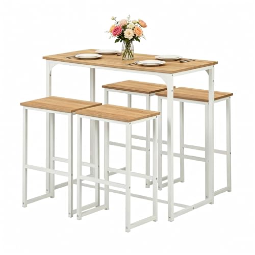 Songvas Table a Manger avec 4 Chaises, Ensemble 5 pièces pour Salle à Manger Cuisine, Table Balcon de 100 x 50 x 90 cm, Chaises de 40 x 30 x 65 cm, Cadre en...