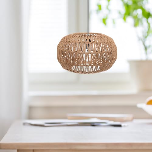 GANAZONO Woven Paper Rope Lamp Shade Simulation Rattan Pendant Light Shade Replacement Ceiling Covers for Pendant Floor Table Lamps Drawing Room Bedroom Kitchen Office Hotel Compatible with Bulb E27 by GANAZONO - Used condition - Image 7