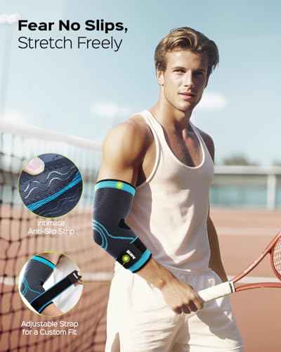 Elbow Compression Sleeve 2 Pack for Men & Women: Pain Relief for Tendonitis, Tennis Elbow, Joint Pain - Blue