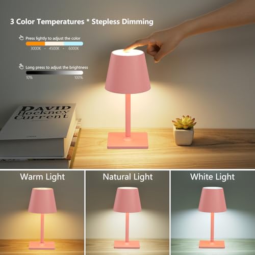 Image of Yogaret Pink Cordless Table Lamp Set of 2 for Patio Restaurant Home Dinner Dining