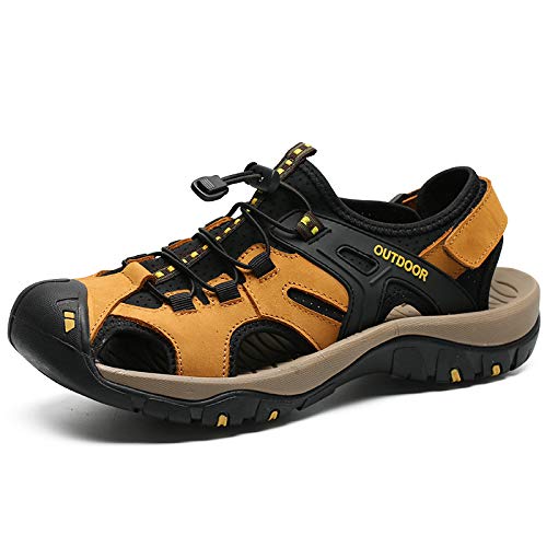 Men's Leather Sandals Closed-Toe Casual Sport Athletic Trail Walking Shoes for Men