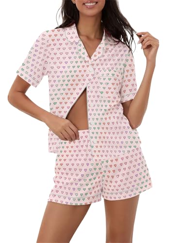 Image of Ammiko Womens Pajamas Set Y2k Loungewear Pajama Button Down Top and Shorts Monkey Beach Short Sleeve Sleepwear Preppy