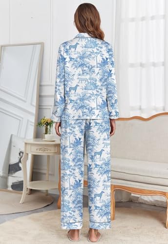Image of Brosloth Women's Silk Satin Pajamas Pjs Sets Cute Lace Pattern Two Piece Loungewear Set Button Up Pajamas Sleepwear Black