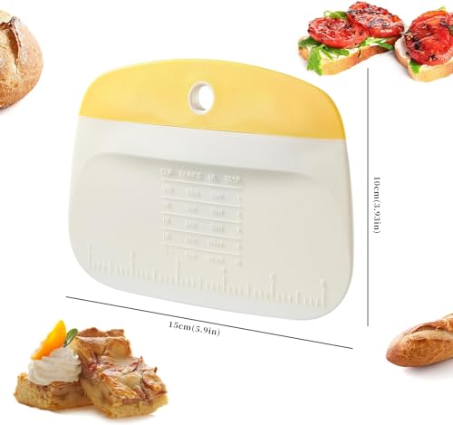 Image of Bowl Scraper Little Cook Bench Dough Bread Scraper Premium Plastic Dough Cutter Multipurpose Kitchen Food Scraper for Bread, Dough, Pastry, Cake, Baking and Cooking (2 Pieces, Yellow & Green)