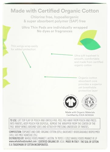 Image of 365 by Whole Foods Market, Ultra Thin Pads, Made with Organic Cotton Pads, Super, 10 ct