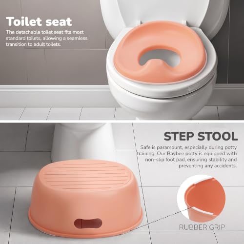 Image of Baybee 3 IN 1 Baby Potty Seat for Kids with Step Stool | Portable Potty Training Seat with Removable Tray & Non Skid Base | Baby Western Toilet Seat | Baby Toilet Chair for Kids 1 to 5 Years (Orange)
