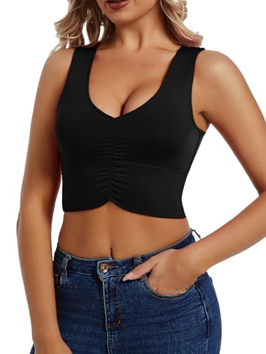 Heihonae Sexy Crop Tops for Women V Neck Plunge Ruched Sleeveless Going Out Cropped Tank Top - Image 5