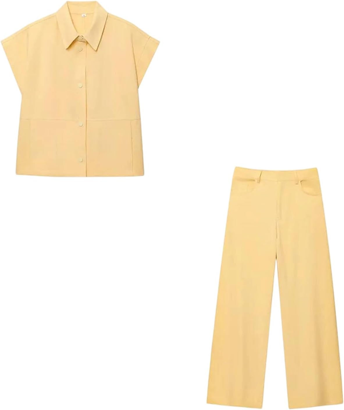 Women’S Fall Winter Casual Single Breasted Collar Shirt Wide Leg Pants Suit Lounge Set With Pockets