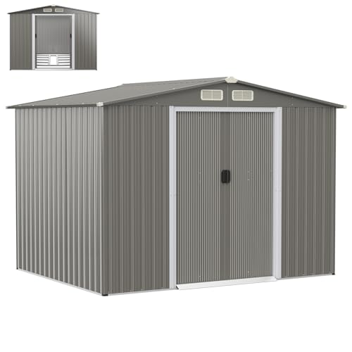 CAPANNO DA GIARDINO MULTIFUNZIONALE: Il capanno per attrezzi offre generoso spazio di 260 x 207 x 180 cm/ 196 x 142 x 186 cm per attrezzature sportive come biciclette e skateboard, ma anche per tutti i tipi di utensili come tagliaerba, scale e pale. Può anche essere utilizzato come spazio per i rifiuti, mantenendo ordinato e ben organizzato il vostro giardino