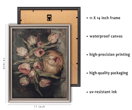 image for ANERZA Framed Vintage Canvas Wall Art Decor, Moody Flower Farmhouse Wa