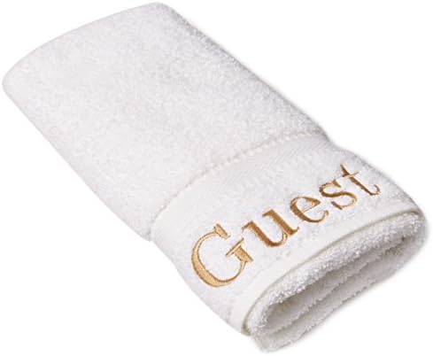Linum Home Textiles Embroidered Guest Hand Towel, Set of 2,White/Gold