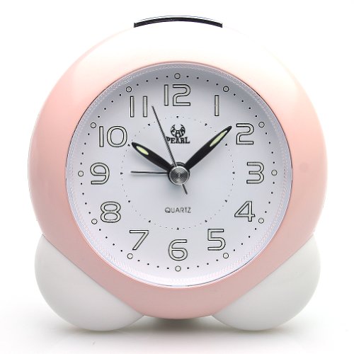 Deedo Sweep Quiet Bedside Battery Operated Analog Alarm Clock (Pink)