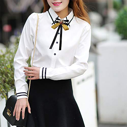 Vpang Pearl Bee Bow Brooch Pin Shirt Tie Pre-Tied Neck Tie Bowknot Satin Ribbon Bow Tie for Christmas Wedding Party2