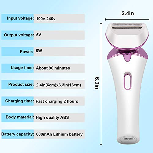 Electric Razor for Women Lady Shaver Bikini Trimmer Body Hair Removal for Legs and Underarms Painless Cordless Rechargeable Wet and Dry Razor with LED Light. - Thumbnail 3