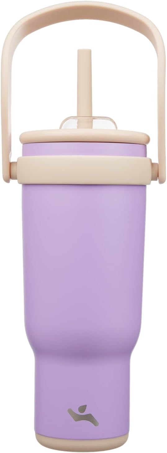 Konokyo 40 oz Tumbler with Side Handle, Insulated Water Bottle with Straw and 2 in 1 Lid, Stainless Steel Cup Travel Coffee Mug for Sports Office Gym,Purple