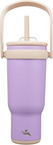 Miniatura 43 de Vaso de 14 onzas con asa lateral, botella de agua aislada con popote y tapa 2 en 1, taza de acero inoxidable, taza de café de viaje, para deportes,