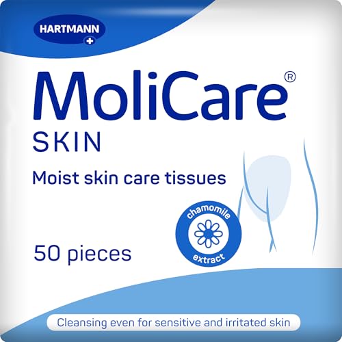 MoliCare Skin Moist Tissues 50 Wet Wipes - No rinse intimate cleansing for incontinence care | Gentle pH balanced sensitive skin click-seal pack