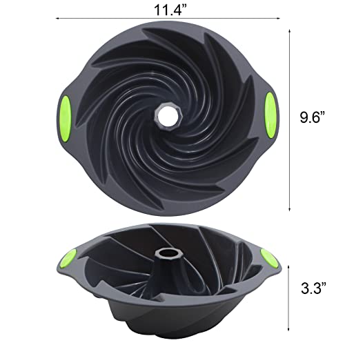 Besoabrazo 9 Inch Silicone Bundt Cake Pan, Baking With Perfect Shape, Nonstick Savarin Mold, Easy Grip Sturdy Handle, Dark Grey #TOP3