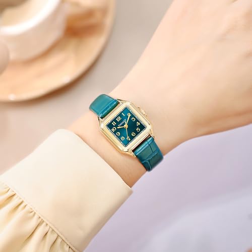 Elegant Green-Gold Dainty Square Watch for Women with Arabic Numerals - Stylish Dress & Casual Timepiece - Image 7