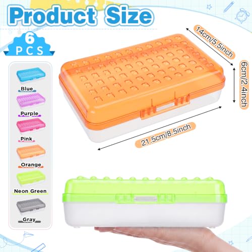 Image of Blulu 6 Pack Plastic Pencil Boxes Bulk Large Pencil Case,Multicolor | 8.5 x 5.5 x 2.4in, with Snap Lid, Large Capacity Pencils Holder for Organize and Carry, Watercolor Pens Stationery for Office