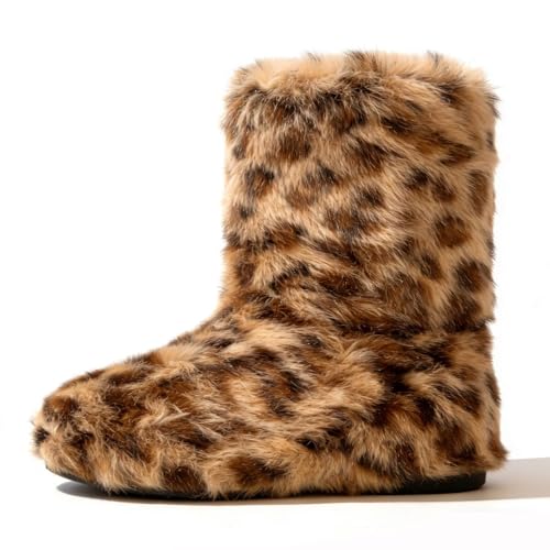 Fur Women's Winter Boots Brown Leopard 10.5 US