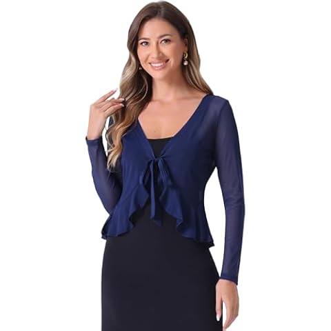 Allegra K Women's Ruffle Mesh Bolero Cardigan Cover