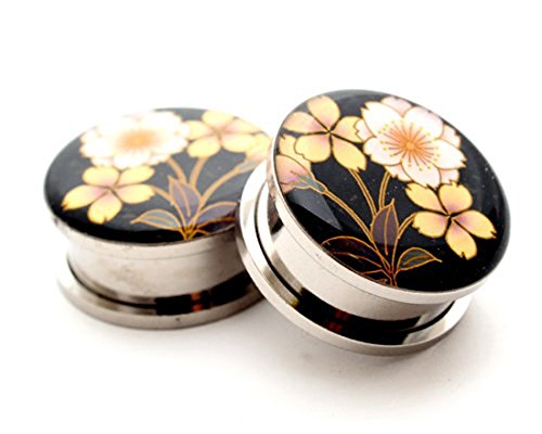 Screw on Plugs - Flower Style 4 Picture Plugs - Sold As a Pair