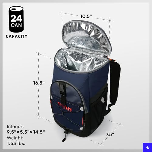 Image of Titan by Arctic Zone Deep Freeze Backpack Cooler - 24 Can Cooler Bag Insulation, Navy Blue