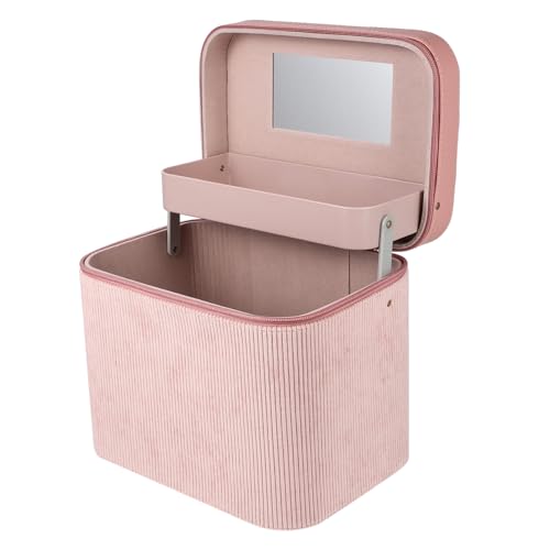 Organisateur cosmétique multi-usage rose à miroir pour rangement maquillage voyage