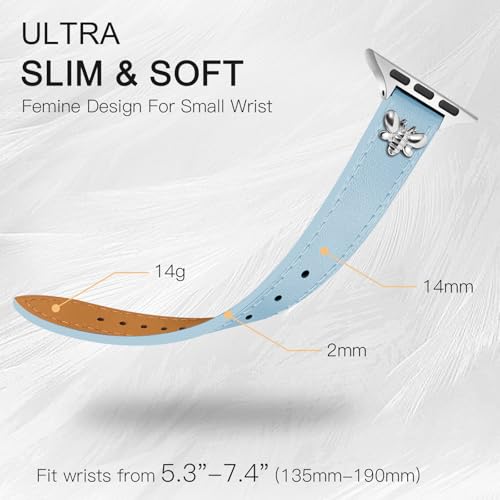 Image of JR.DM Slim Leather Bands Compatible with Apple Watch Band 38mm 40mm 41mm 42mm 44mm 45mm 46mm 49mm, Genuine Leather Band with Charms, Feminine Design for Iwatch Ultra SE Series 11 10 9 8 7 6 5 4 3 2 1