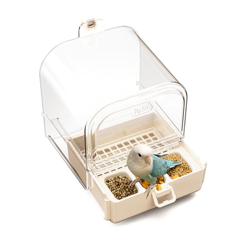tafit Hanging Bird Bath for Cage with Bowls & Mesh Bottom - 3-in-1 Multifunction Bird Bath/Bowl/House, Bird Shower for Lovebirds, Finches, Parakeets, Budgies, and Other Small to Medium Birds - White