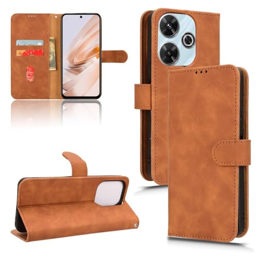 Étui Note 13R 5G et Redmi 13 4G coque clapet chic cuir PU marron haute finition antichoc