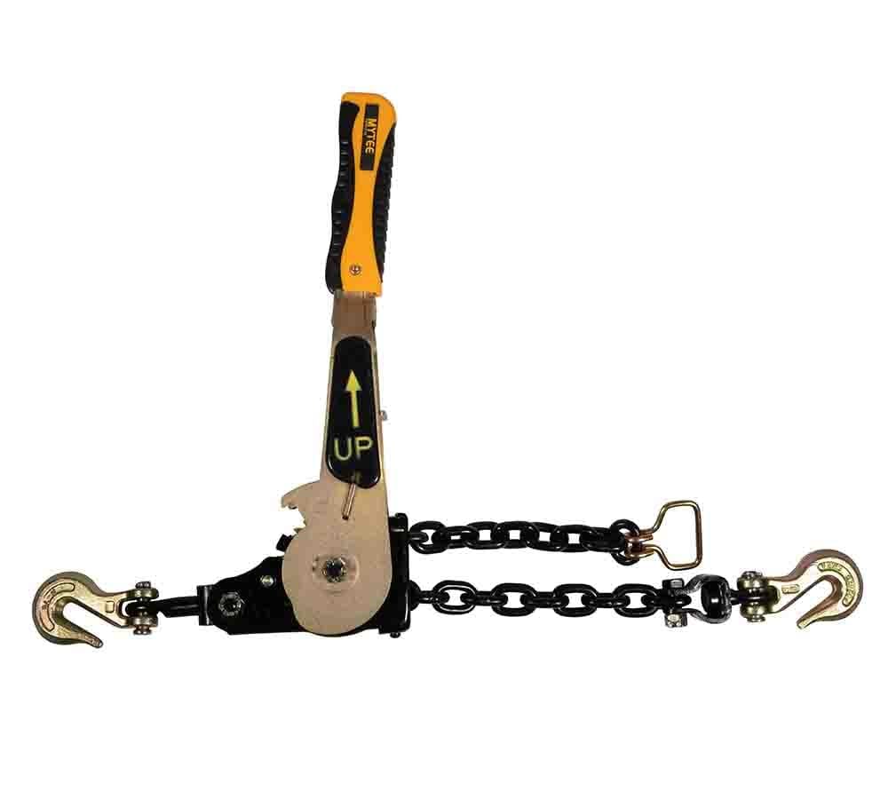 Mytee Products 3/8" - 1/2" EZ Ratchet Chain Binder with Grab Hooks & 6600 lbs WLL - Heavy Duty Tie Down Ratchet Load Binder for Flatbed Trailers &