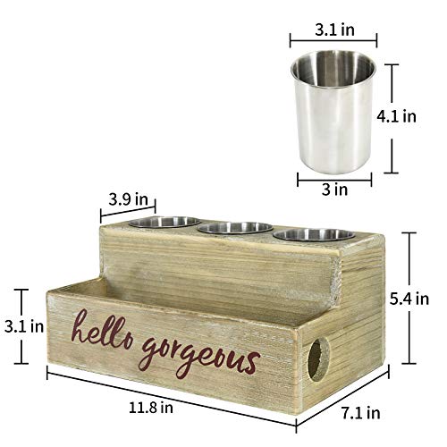 Rustic Wood Hair Dryer Holder, Hair Styling Tool Organizer, Bathroom Vanity Storage Organizer, Bath Supplies Accessories Storage Tray for Blow Dryer Flat Iron Curling Wand Brushes (Rustic Grey) - Thumbnail 5
