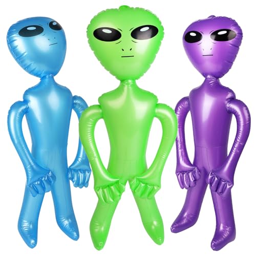 KIMOBER 3PCS Inflatable Alien Colorful 35 Inch PVC Blow Up Martian Aliens Prop for Party Decorations Birthday Alien Theme Party Halloween Easter Christmas