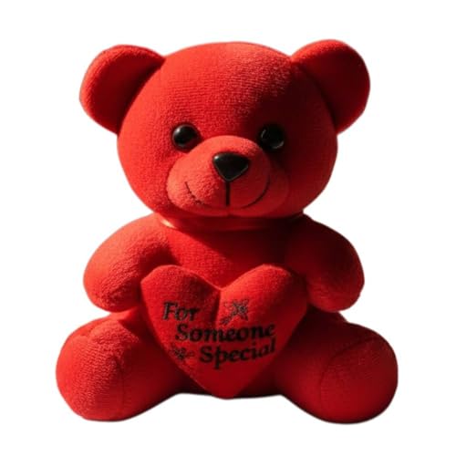 Image of ALVERO Cute Teddy Bear with Heart Cushion, Soft Plush Embroidered Heart Stuffed Toy, Gift for Girlfriend, Wife, Valentine, Anniversary & Kids Birthday 13 x 11 x 20cm (Red)