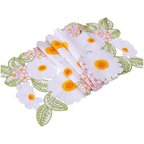 Chemin de table brodé fleurs blanches lavable pour sublimer une table sans effort