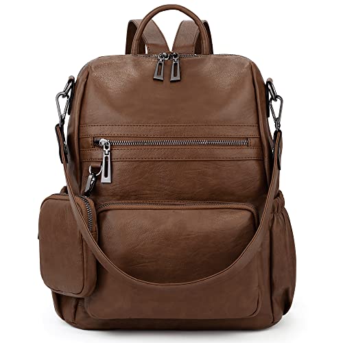 UTO Women Backpack Purse PU Washed Leather Convertible Ladies Rucksack Tassel Zipper Pocket Shoulder Bag