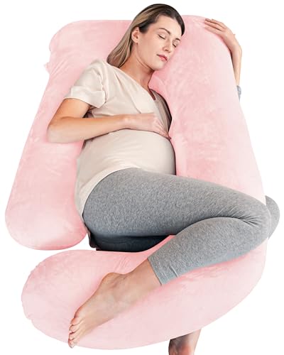 Image of Cute Castle Pregnancy Pillows, Soft U-Shape Maternity Pillow with Removable Cover - Full Body Pillows for Adults Sleeping - Pregnancy Must Haves - Jumbo 57 Inch - Pink
