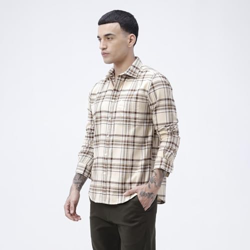 Image of BASICS 100% Cotton Checked Shirt for Men | Slim Fit | Everyday Smart Casual Wear | Full Sleeve
